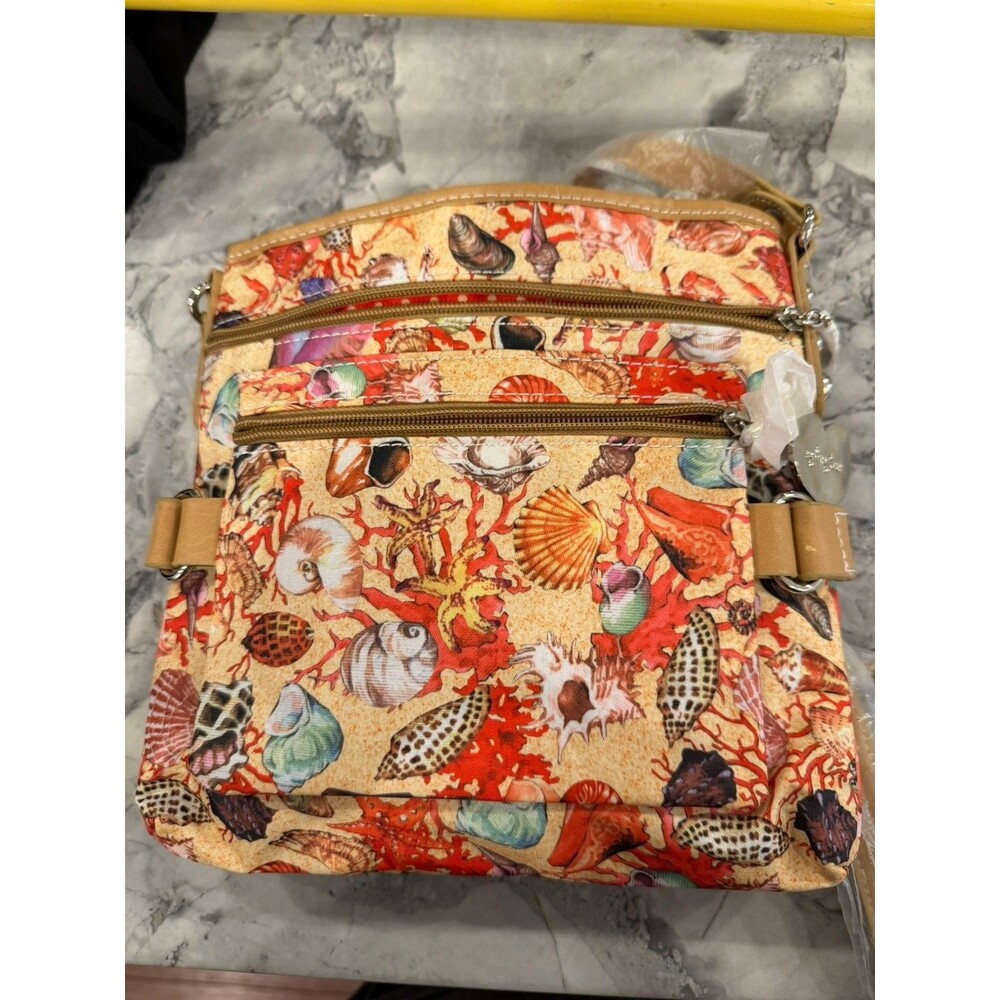 Sydney Love 3 Pc Seashell Coral Print Bag Wallet Cosmetic Case Coastal Beach